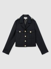 Women Wool Twin-Pocket Cropped Jacket in Black