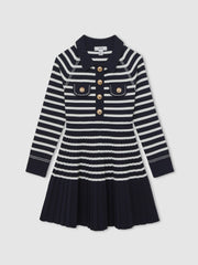 Children & Baby 3-9 yrs Button-Detail Stripe Knitted Dress in Navy/White