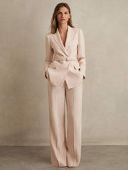 Women Single-Breasted Belted Suit Jacket in Pink