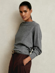 Women Wool-Blend Reverse-Seam Batwing Jumper With Cashmere in Charcoal