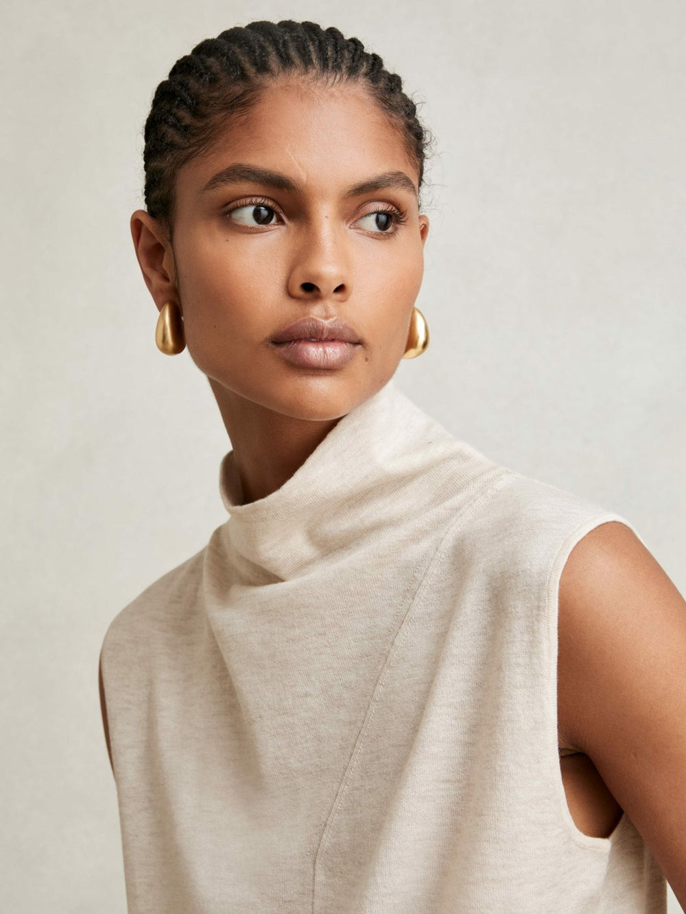 Women Wool Slouched Sleeveless Top in Stone Neutral