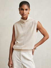 Women Wool Slouched Sleeveless Top in Stone Neutral