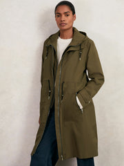 Women Petite Removable-Hood Parka Rain Coat in Khaki