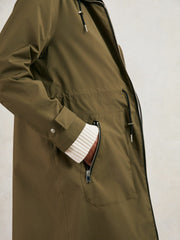 Women Petite Removable-Hood Parka Rain Coat in Khaki