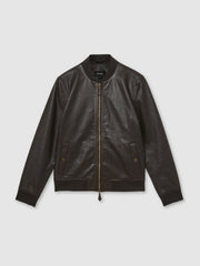 Men Leather Bomber Jacket in Brown