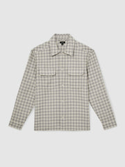 Men Woven Check Twin Pocket Overshirt in Light Grey