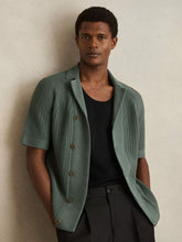 Men Cotton Textured-Knit Cuban-Collar Shirt in Pine Green