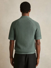 Men Cotton Textured-Knit Cuban-Collar Shirt in Pine Green