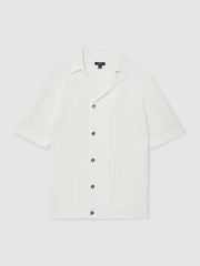 Men Cotton Textured-Knit Cuban-Collar Shirt in White