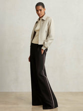 Women Petite Side-Stripe Wide-Leg Trousers in Black