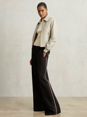 Women Petite Side-Stripe Wide-Leg Trousers in Black