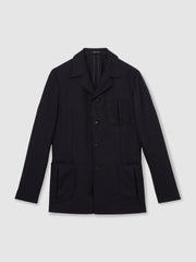 Men Wool-Blend Single-Breasted Blazer Slim-Fit in Navy