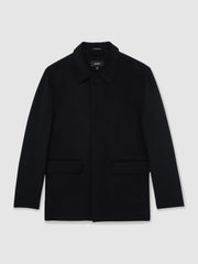 Men Wool Blend Double Face Button Jacket in Navy