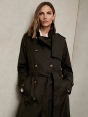 Women Petite Hooded Insert Trench Coat in Chocolate Brown