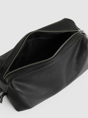 Men Micro-Grain Leather Washbag in Black