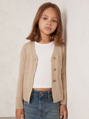 Children & Baby 4-9 yrs Wool-Blend Fitted Cardigan With Cashmere in Neutral