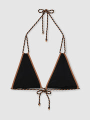 Women Triangle Twist-Strap Bikini Top in Black/Brown