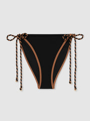 Women Twist-Strap Tie-Side Bikini Bottoms in Black/Brown