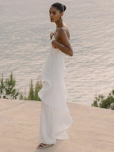Women Silk Ruffle Bandeau Wide-Leg Jumpsuit in Ivory