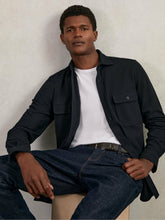 Men Textured Twin Pocket Cotton Blend Overshirt in Navy