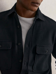Men Textured Twin Pocket Cotton Blend Overshirt in Navy