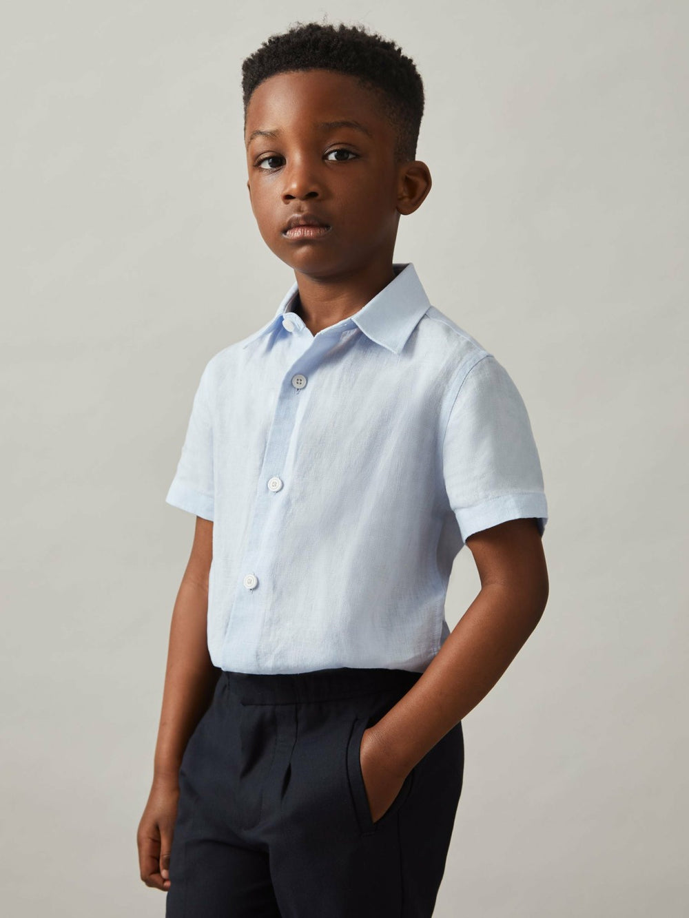 Children & Baby 9-13 yrs Short Sleeve Linen Shirt in Pale Blue