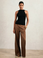 Women Low-Back Rib-Knit Vest in Black