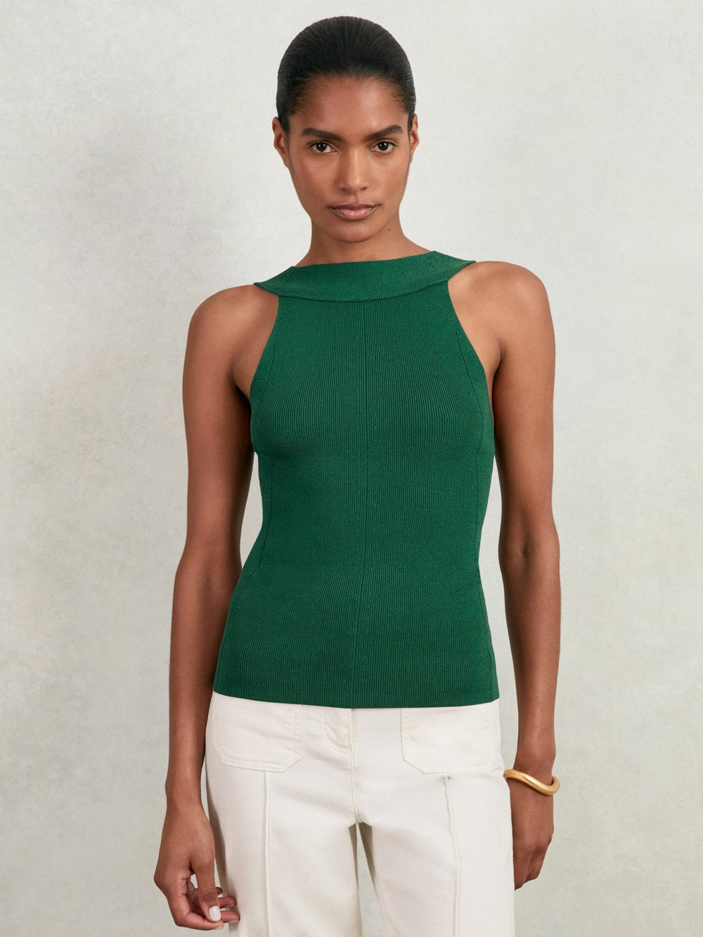 Women Low-Back Rib-Knit Vest in Green