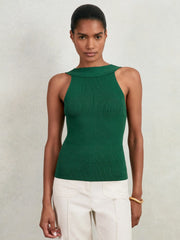 Women Low-Back Rib-Knit Vest in Green