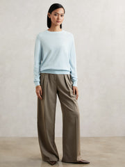 Women Merino Wool Crew-Neck Jumper in Blue