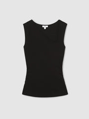 Women Stretch-Cotton Ribbed Asymmetric Vest in Black