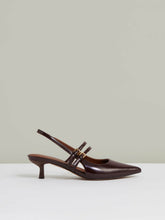 Women Leather Slingback Buckle Court Shoes in Oxblood