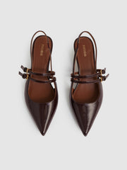 Women Leather Slingback Buckle Court Shoes in Oxblood