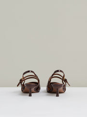 Women Leather Slingback Buckle Court Shoes in Oxblood