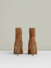 Women Suede High Heeled Ankle Boots in Tan