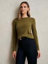 Women Wool-Blend Open-Stitch Jumper with Cashmere in Khaki Green