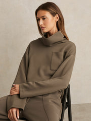 Women Interlock Jersey Funnel Neck Sweatshirt in Khaki Green