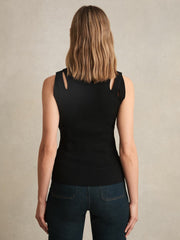 Women Cut-Out Rib-Knit Vest in Black