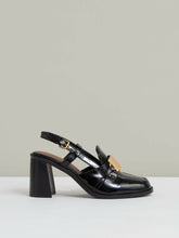 Women Patent Leather Slingback Heeled Loafers in Black