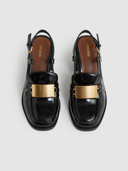 Women Patent Leather Slingback Heeled Loafers in Black
