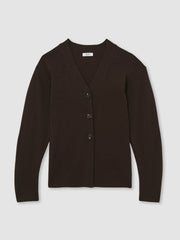Women Wool-Blend Fitted Cardigan With Cashmere in Chocolate