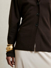 Women Wool-Blend Fitted Cardigan With Cashmere in Chocolate
