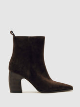 Women Suede Block-Heel Ankle Boots in Chocolate