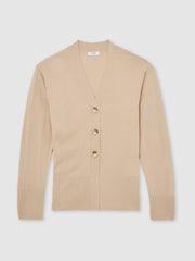 Women Wool-Blend Fitted Cardigan With Cashmere in Neutral