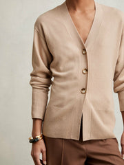 Women Wool-Blend Fitted Cardigan With Cashmere in Neutral