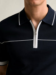 Men Half Zip Tipped Polo Shirt in Navy/White