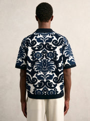 Men Paisley Jacquard Knit Shirt in Navy Blue/White