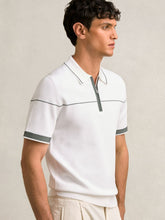 Men Half Zip Tipped Polo Shirt in White/Green