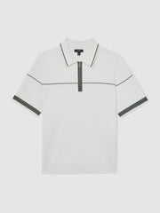 Men Half Zip Tipped Polo Shirt in White/Green