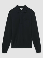 Men Cotton Concealed Placket Polo Shirt in Navy